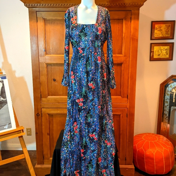 Vintage Dresses & Skirts - VTG 70's Maxi Dress Size 14 Psychedelic Floral Pattern